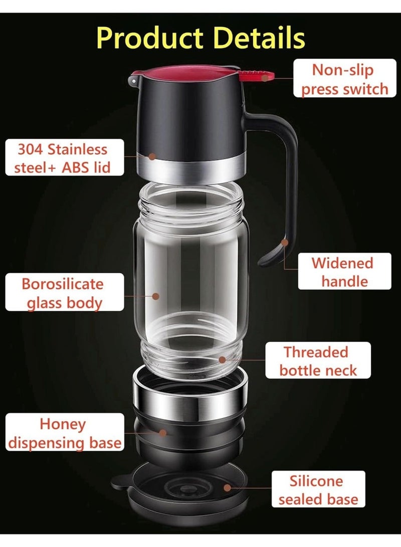 موزع عسل بدون تسريب مع مقبض، جرة عسل 9 أوقية، موزع شراب القهوة لمقهى القهوة، موزع شراب زجاجي، وعاء عسل، جرار عسل للعسل والشراب (أسود) - Image 4